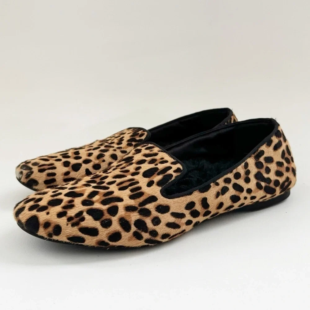 Birdie's Starling Flat Smoking Loafer Shoe Leopard Calf Hair Classic Mobwife 8.5 - Picture 4 of 15